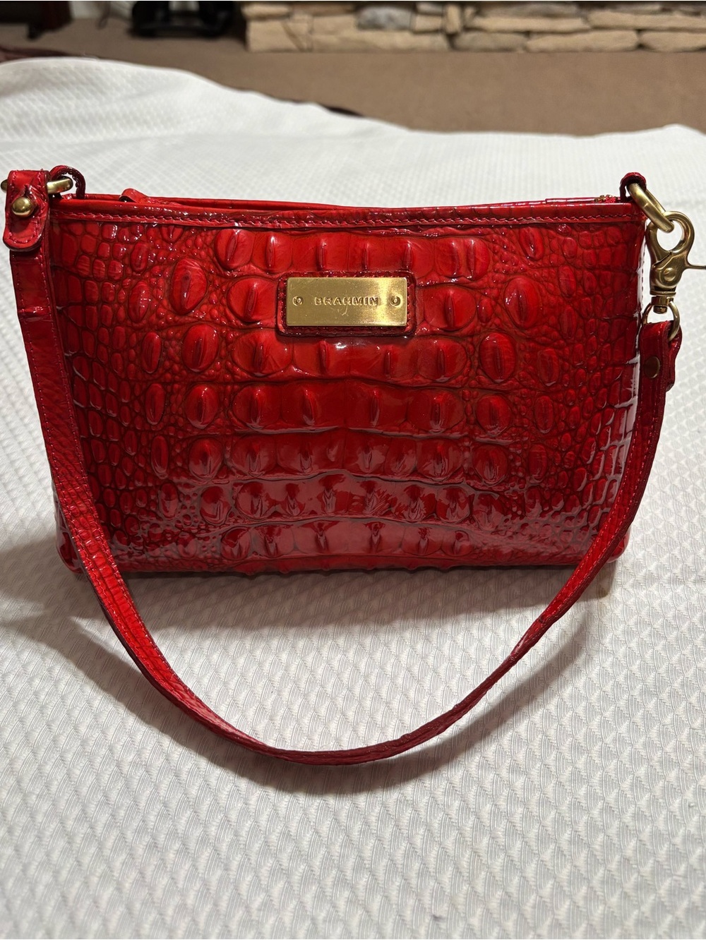 Brahmin Red Croc-Embossed Leather Shoulder Bag